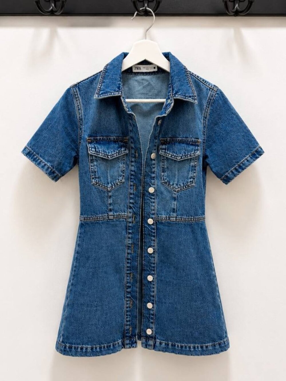 ZARA Denim Mini Dress – Button Front | Fitted Jean Dress | XS/S